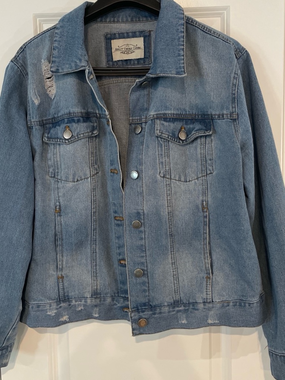Light Blue Distressed Denim Jacket for Women - Classic Jean Jacket